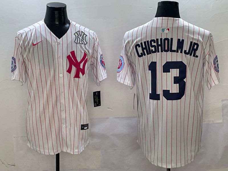 Men New York Yankees #13 Chisholm jr White Stripe Jointly Name Nike 2025 MLB Jersey style 6->new york yankees->MLB Jersey